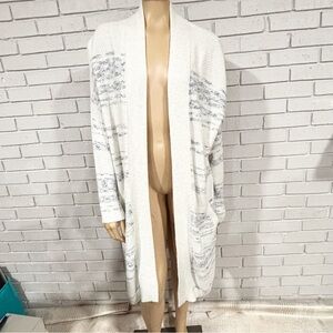 Pure Jill White and Gray Cardigan Sweater with Open Front and Soft Texture